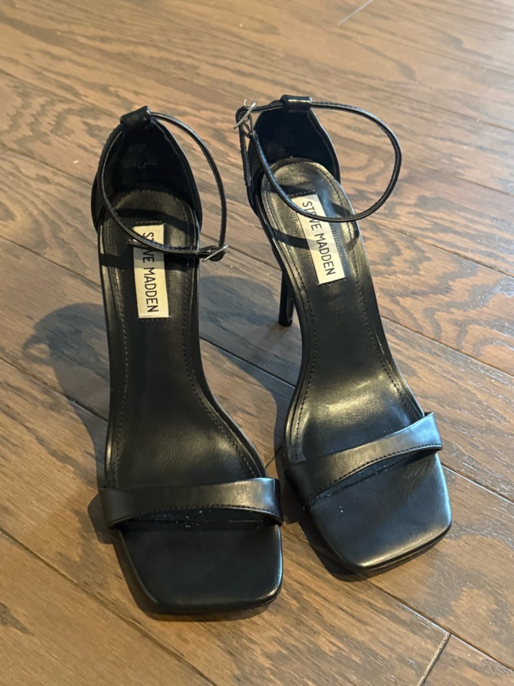 Steve Madden Black Square-Toe Ankle-Strap Stilettos